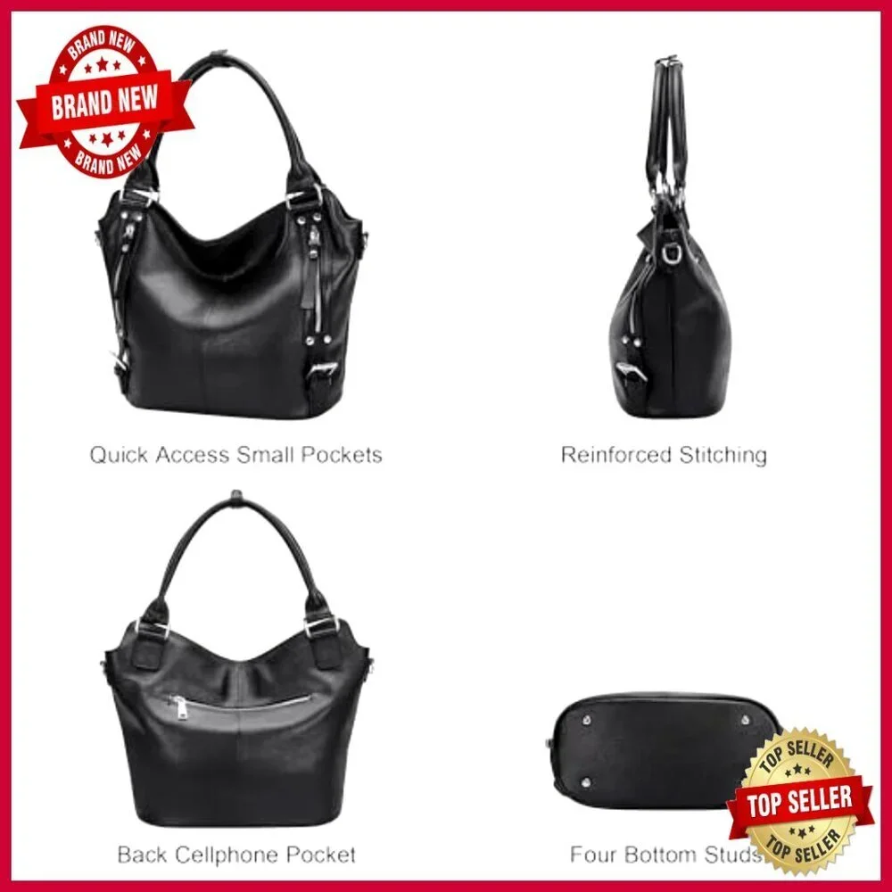 Large Genuine Leather Hobo Tote Shoulder Bag with Multiple Pockets